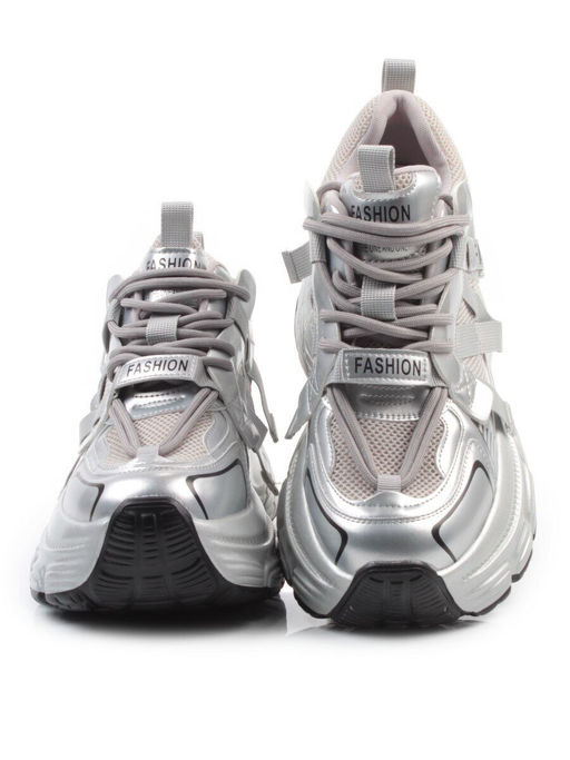 03-18C GREY/SILVER Кроссовки женские (натуральная кожа, искусственная кожа)