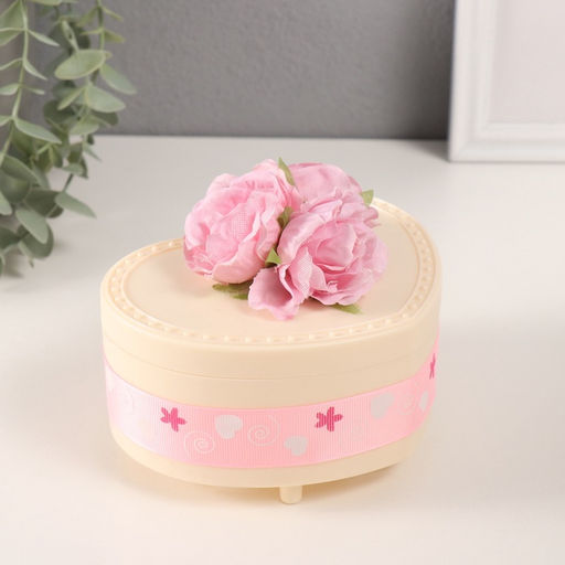 Шкатулка музыкальная механическая Нежные розы, пластик, молочная, 12?13.5?10.5 см
