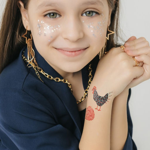 Цена за 3 шт. Переводные тату цветные Курочки и яйца. Стилизация, временные татуировки, 10?10 см