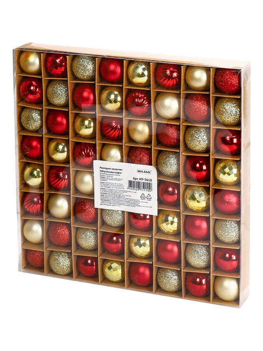 Набор шаров D=3см, 64шт. (НУ-5610) "Волшебство" красный/золото, в коробке