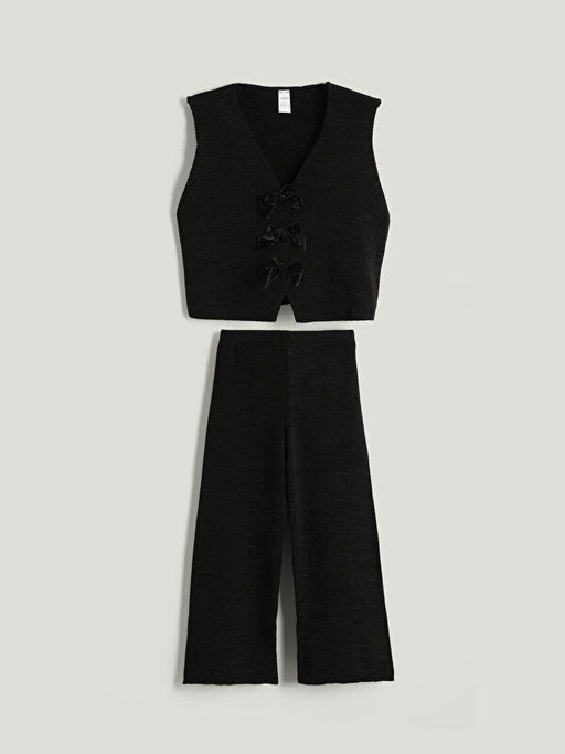 Simli Triko K?z ?ocuk Yelek ve Pantolon