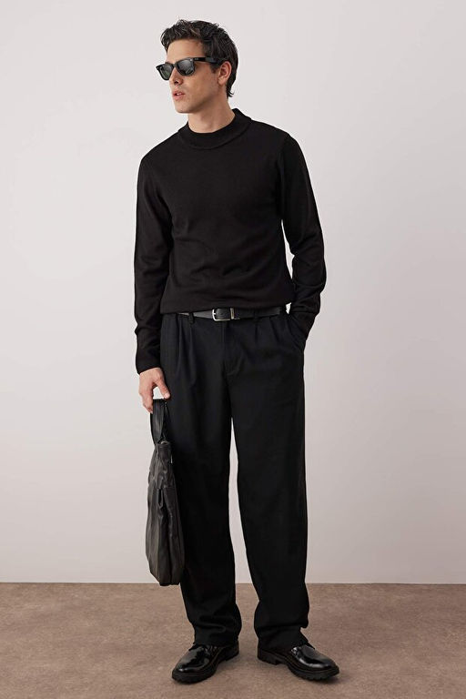 Siyah Slim Fit Dar Kesim Yar_m Bal_k__ Yaka Basic Kazak TMNAW21KZ0758 - Trendyolmilla фото 2