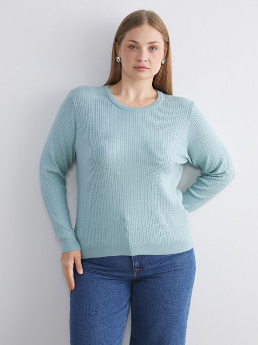 Bisiklet Yaka Kendinden Desenli Kad?n Triko Kazak