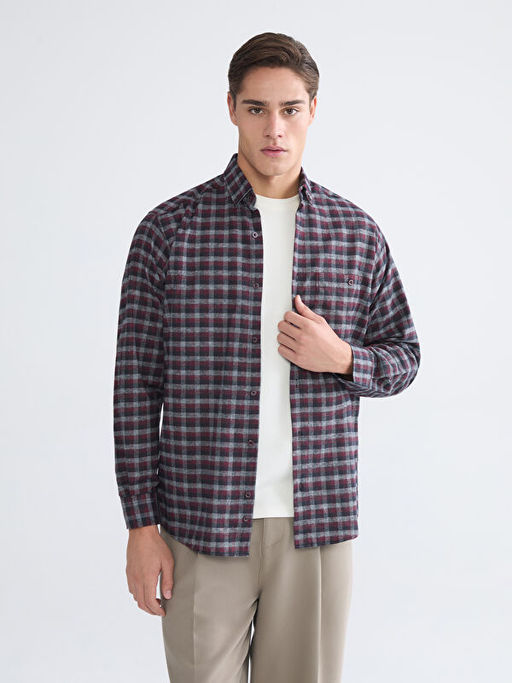 Regular Fit Uzun Kollu Ekose Gabardin Erkek G?mlek