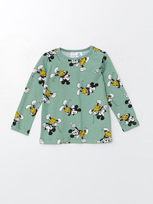 Bisiklet Yaka Uzun Kollu Mickey Mouse Bask?l? Erkek Bebek Pijama ?st