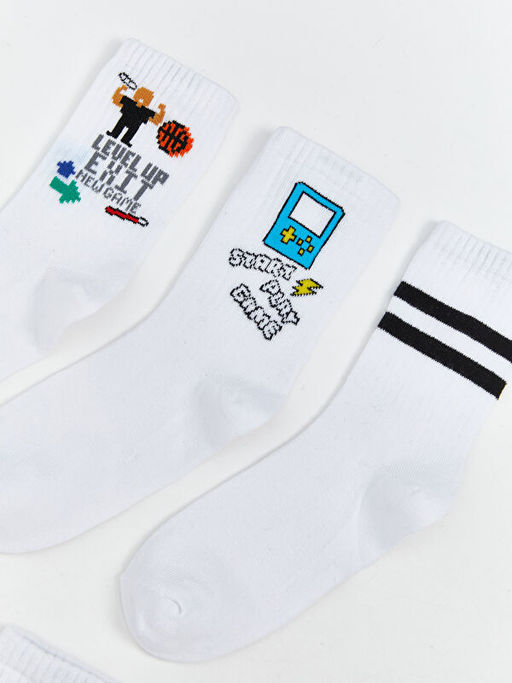 Bask?l? Erkek ?ocuk Soket ?orap 5li