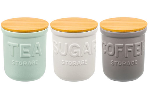 Набор 3 банок д/хранения 750 мл 11,5*11,5*13,5 см с бамбук. крышк. с сил. упл.,сер, беж, светло-зел - Elan gallery фото 4