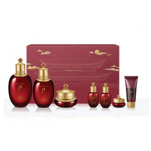 Набор антивозрастных восстанавливающих средств THE HISTORY OF WHOO Jinyulhyang Special 3pcs Set 7, Balancer 150ml/20ml+Emulsion 110ml/20ml+Cream 20ml+Eye Cream 4ml+Massage Mask 30ml