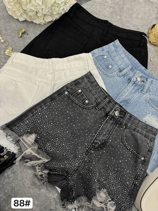 Джинсовые шорты в стразах - Ksa фото 6