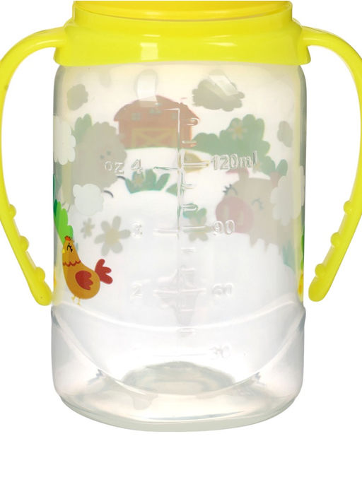 Бутылочка для кормления M&B «Весёлая ферма», классическое горло, с ручками, от 0 мес., 150 мл., жёлтый