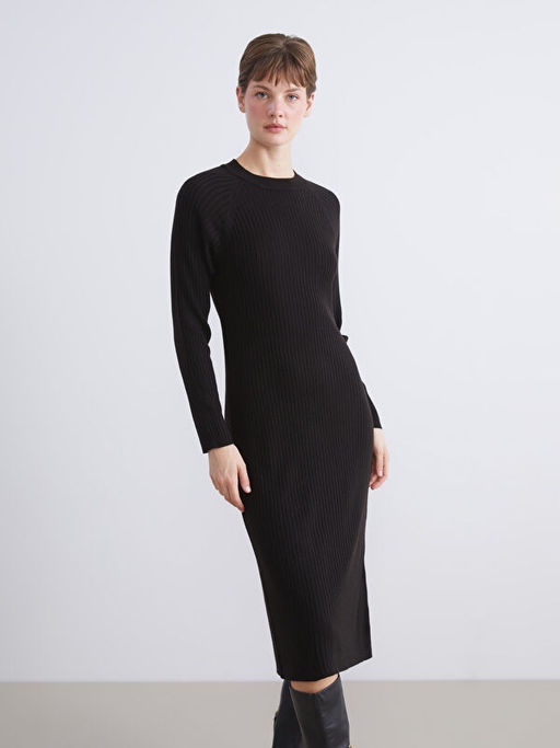 Bisiklet Yaka Triko Elbise