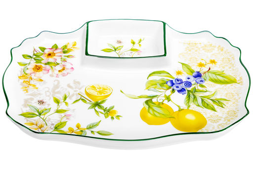 Блюдо д/шашлыка 28*21*2,3 см  Лимоны с соусницей NEW BONE CHINA - Elan gallery фото 11