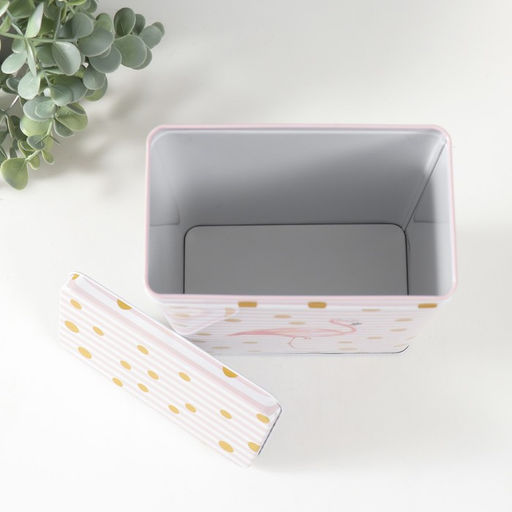 Набор шкатулок для хранения мелочей, украшений «Прямоугольная. Фламинго и золотой горох», 2 шт., металл