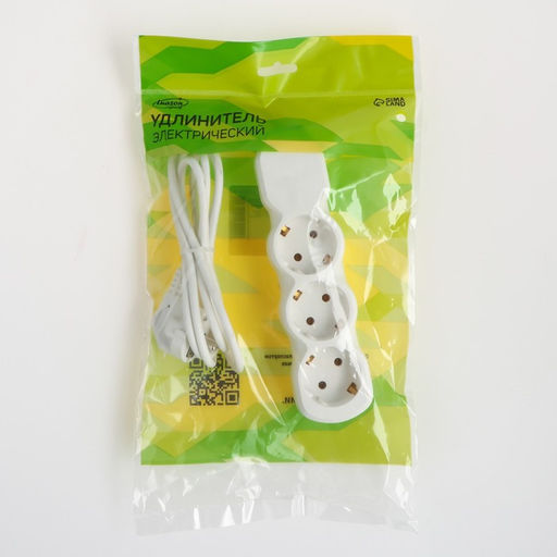 Удлинитель Luazon Lighting ECO, 3 розетки, 1.7 м, 10 А, 2200 Вт, ПВС 3х0.75 мм2, с з/к,белый