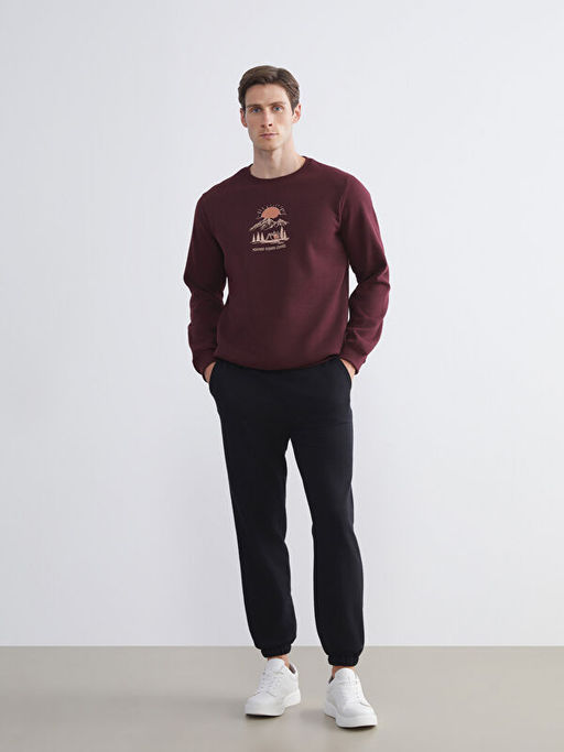 Bisiklet Yaka Bask?l? Erkek Sweatshirt