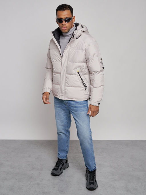 Куртка спортивная болоньевая мужская зимняя с капюшоном светло-бежевого цвета 3111SB - Wonderrman фото 10