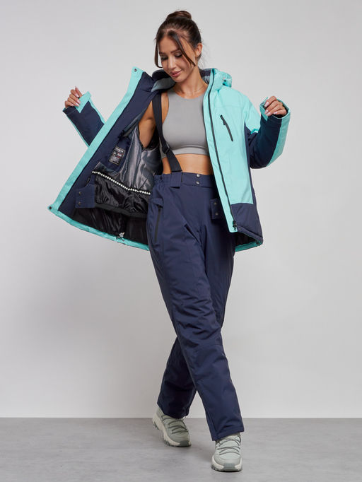Горнолыжный костюм женский большого размера зимний бирюзового цвета 03960Br - Chunmai фото 9