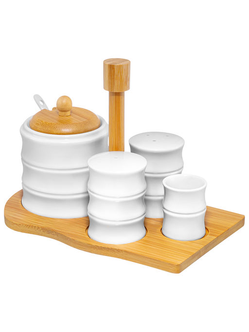 Набор-сахарница 320 мл Бамбук с ложкой+солонка+перечница+ваз. п/зубочистки на дер. подст. с ручкой - Elan gallery фото 3