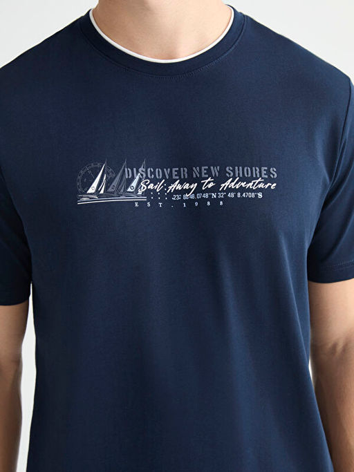 Bisiklet Yaka Bask?l? Penye Erkek Ti??rt