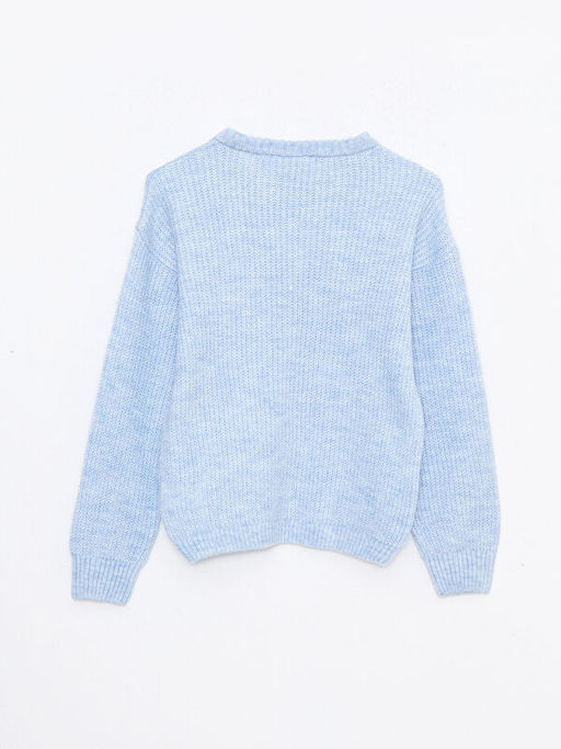 Bisiklet Yaka Desenli Uzun Kollu K?z ?ocuk Triko Kazak - Waikiki фото 2