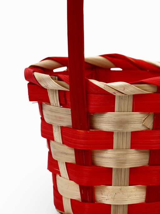 Корзина плетёная для хранения, 13×13×9.5 см, ручка h=21 см, бамбуковая, красно-бежевая, Greengo