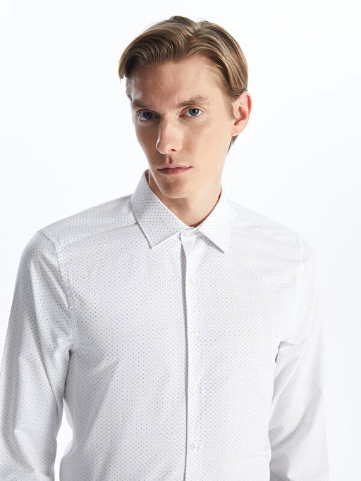 Slim Fit Uzun Kollu Desenli Poplin Erkek G?mlek