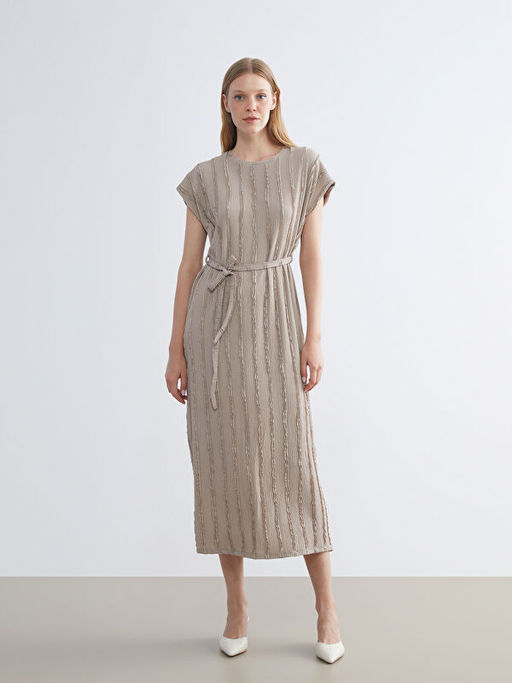 Bisiklet Yaka ?izgili Elbise