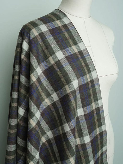 Шерсть пальтово-костюмная Твид Клетка цв.молочный/коричневый/зеленый, ш.1.5м, шерсть-60%, п/э-40% - Купава фото 4