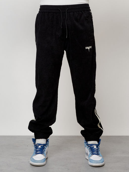 Спортивный костюм мужской модный из микровельвета черного цвета 15015Ch - Mtforce фото 5