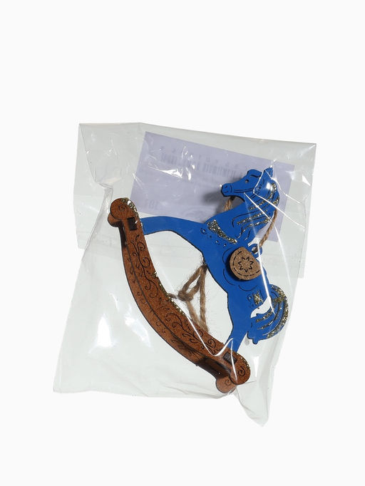 Цена за 2 шт. Ёлочное украшение новогоднее Лошадка-качалка 92.58 см, синее/дуб - Simaland фото 3