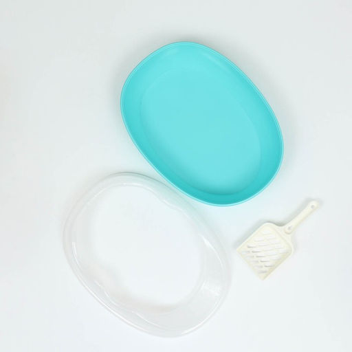 Туалет для кошек округлый с бортиком и совком 38 x 28 x 15 см, синий - Пижон фото 4