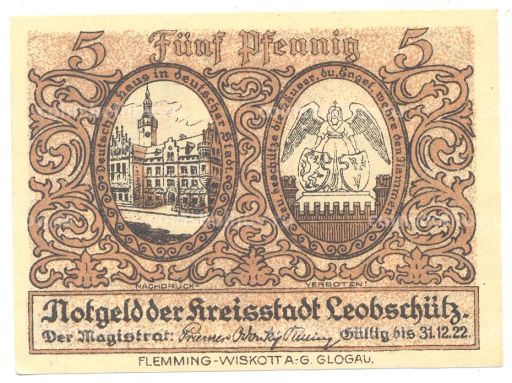 5 пфеннигов 1922 года Германия  Нотгельд (Леобшютц)