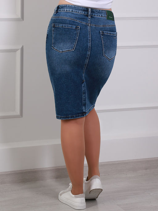 Юбка из денима по колено женская - Almond фото 4