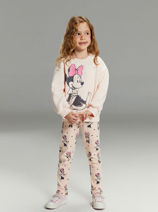 Bisiklet Yaka Minnie Mouse Bask?l? K?z ?ocuk Sweatshirt
