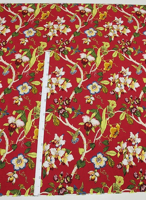 Интерьерный хлопок "Дикая орхидея" цв.рубиново-красный, ш.1.5м, хлопок-100%, 240гр/м.кв