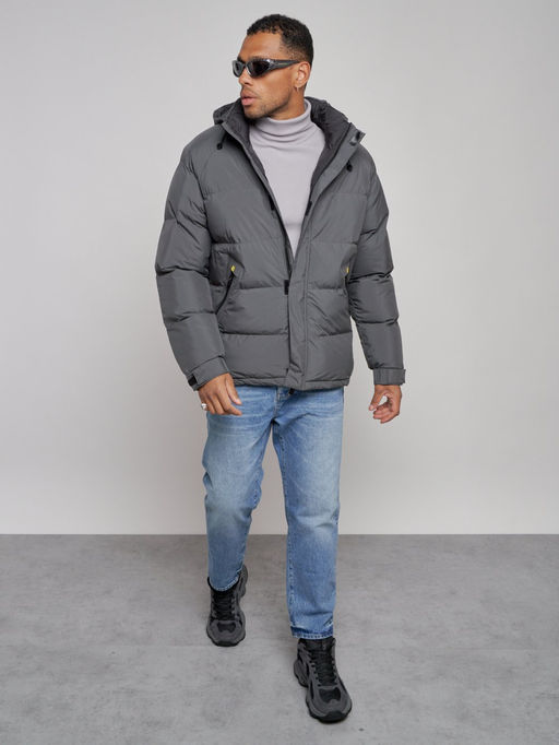 Куртка спортивная болоньевая мужская зимняя с капюшоном серого цвета 3111Sr - Wonderrman фото 12