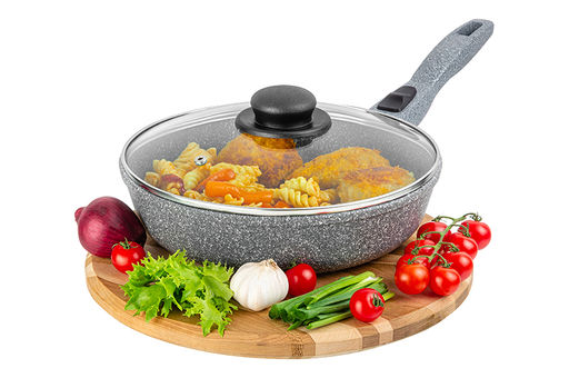Сковорода глубокая 24 см ГАРМОНИЯ ВКУСА Серый мрамор С КРЫШКОЙ ф24, с/р, 45*25*11,5 см - Elan gallery фото 3