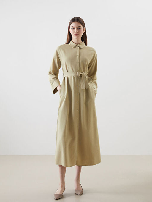 Keten Kar???ml? Kad?n G?mlek Elbise