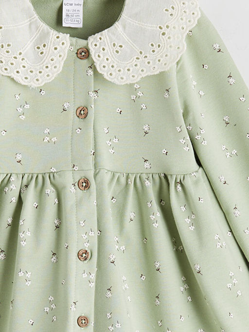 Bebe Yaka ?i?ekli K?z Bebek Elbise