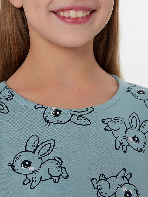 Платье для девочек зеленое с принтом зайчиков - Mark formelle фото 4