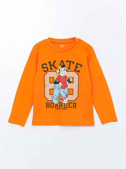 Bisiklet Yaka Uzun Kollu Nostaljik Maymun Bask?l? Erkek Bebek Ti??rt