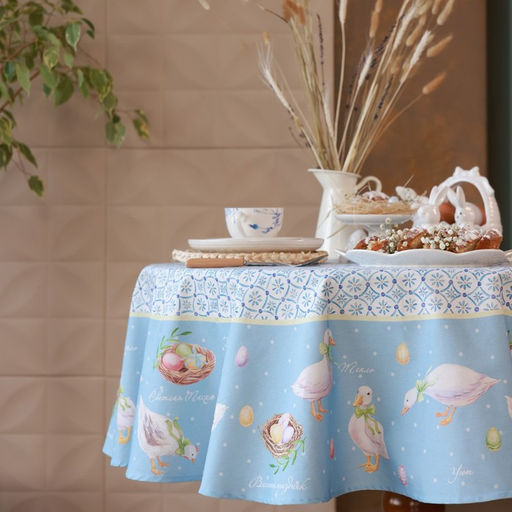Скатерть Этель Пасхальные радости, d=215 см, саржа, хлопок, 190г/м2  фото 3