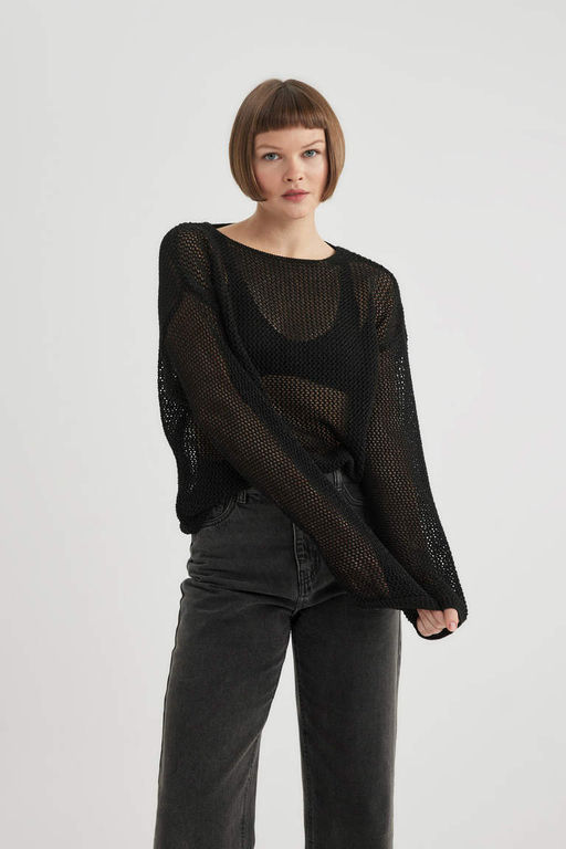 Свитер из блестящей ткани с вырезом лодочкой - Defacto фото 4