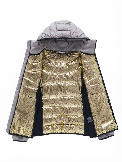 Куртка женская гибридная стёганая с капюшоном с графеновой подкладкой серого цвета 9630_1Sr