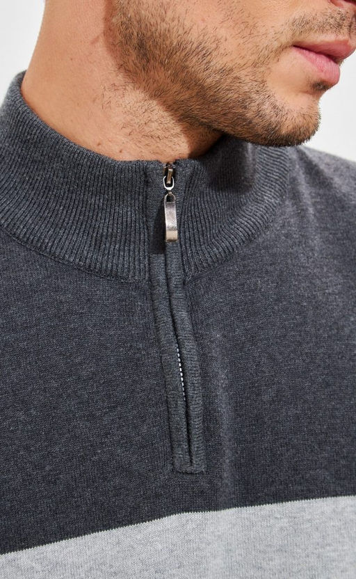 Джемпер мужской с воротом на молнии F321-15232 чёрно-серый - Fine joyce фото 6