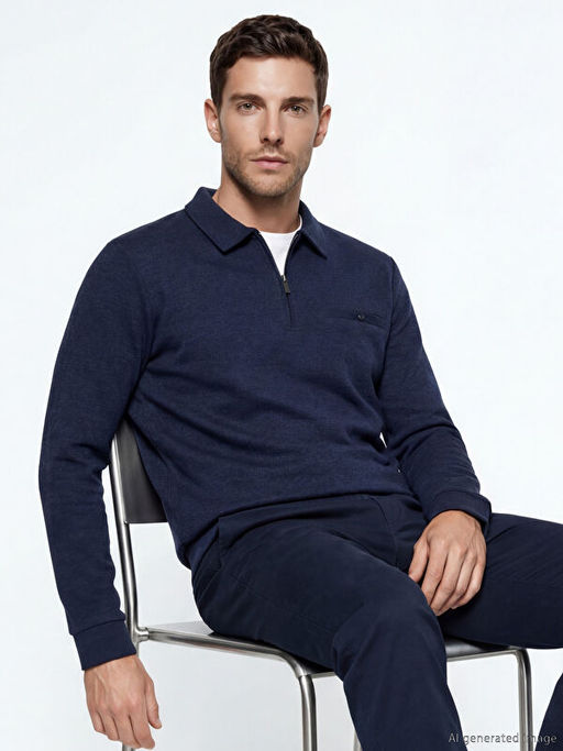 Polo Yaka Desenli Erkek Sweatshirt