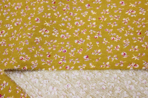 Теплый хлопок Брусника на горчичном, ш.1.45м, хлопок-100%, 150гр/м.кв - Купава фото 2