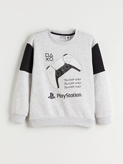 Bisiklet Yaka PlayStation Bask?l? Erkek ?ocuk Sweatshirt