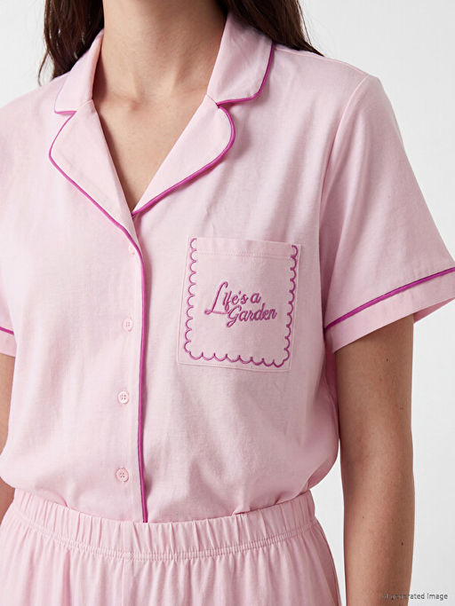 G?mlek Yaka %100 Pamuklu Kad?n Pijama Tak?m?