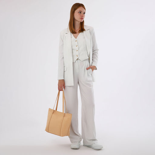 Сумка-шопер женская на молнии, размер 40×14×19 см, однотонная, бежевая